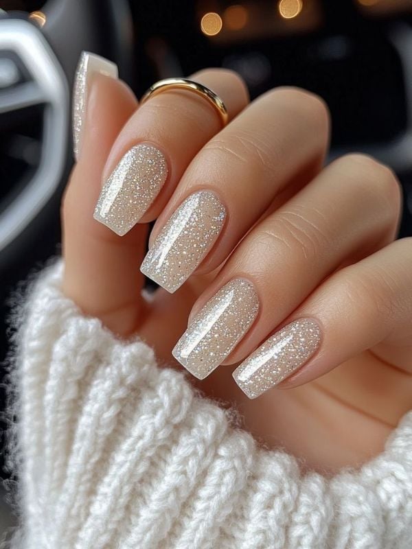 Short Square Champagne Glitter Nails Short Square Champagne Glitter Nails — Simple Champagne Nails
