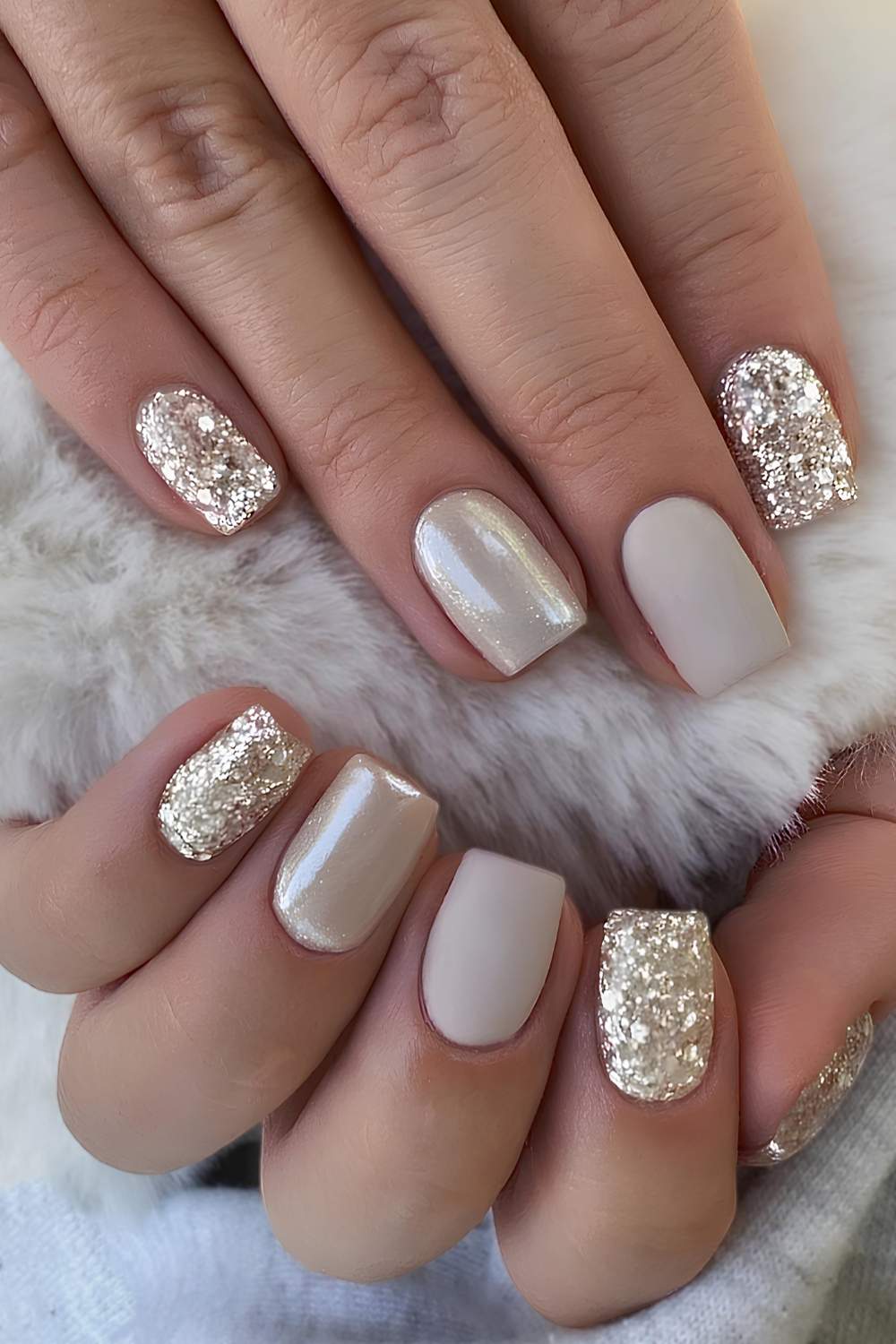 Short Square Beige And Champagne Glitter, квадрат Short Square Beige And Champagne Glitter, квадрат — Simple Champagne Nails