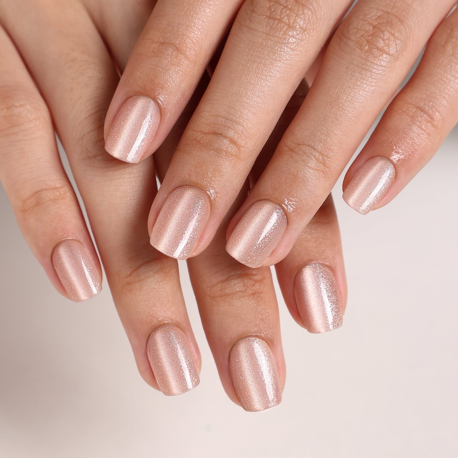 Short Square Pale Rose Gold Cat Eye Short Square Pale Rose Gold Cat Eye — Simple Champagne Nails