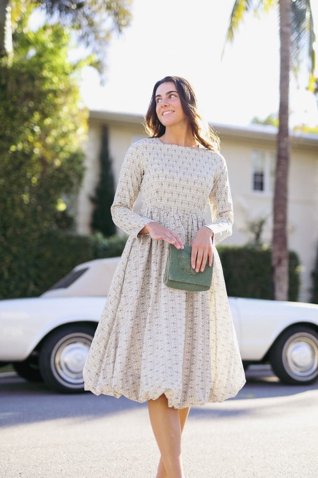 Neutral Floral Long Sleeve Dress with Balloon Hem Neutral Floral Long Sleeve Dress with Balloon Hem — Simple Church Dresses