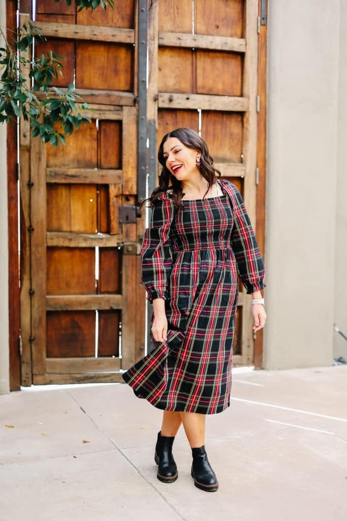Plaid Midi Dress with Square Neckline Plaid Midi Dress with Square Neckline — Simple Church Dresses
