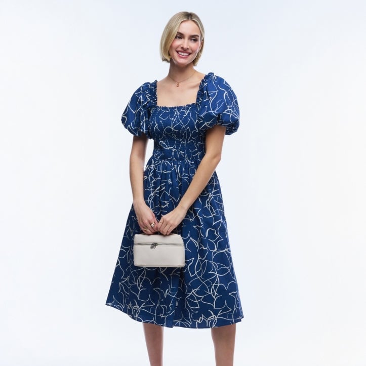 Blue Abstract Print Midi Dress Blue Abstract Print Midi Dress — Simple Church Dresses