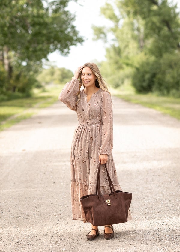 Taupe Floral Tiered Maxi Dress Taupe Floral Tiered Maxi Dress — Simple Church Dresses