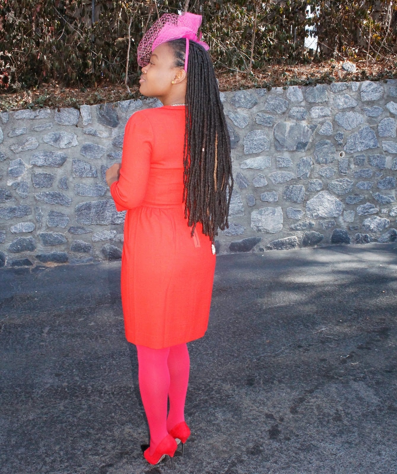 Red A-Line Dress with Pink Tights Red A-Line Dress with Pink Tights — Simple Church Dresses