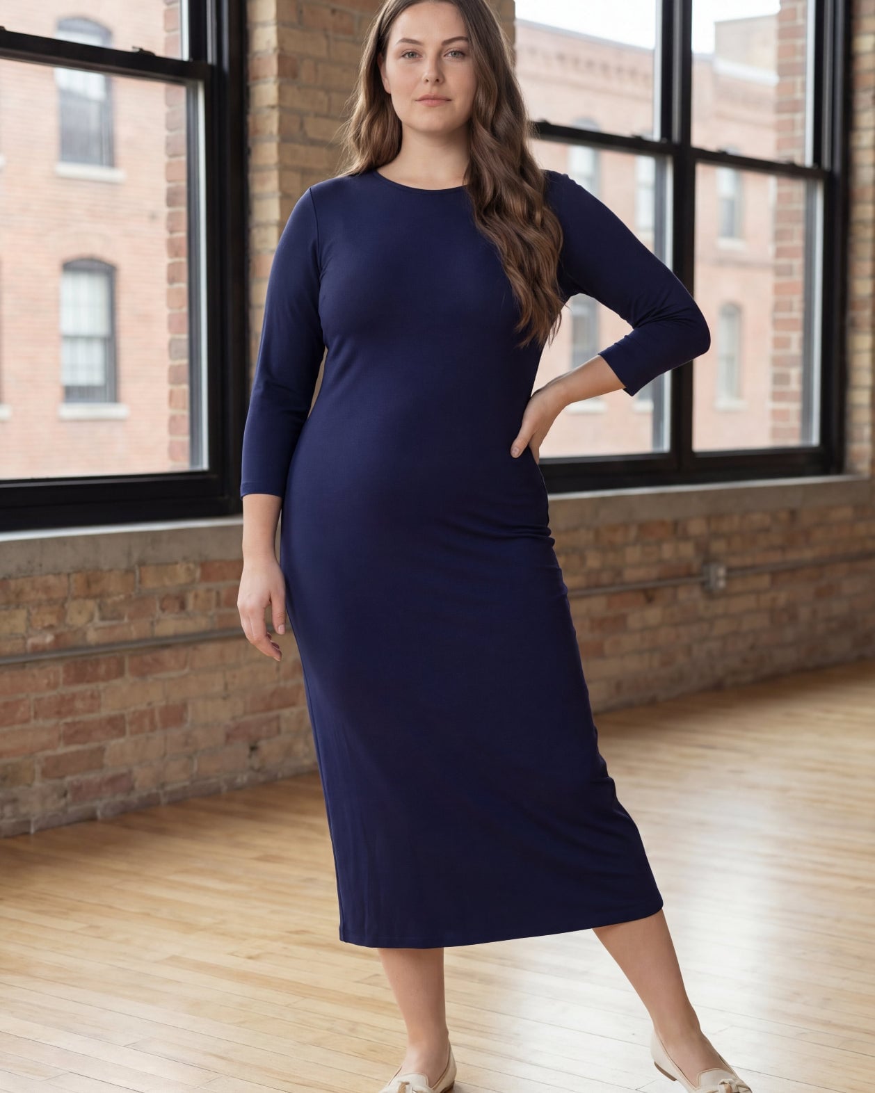 Navy Blue Jersey Knit Midi Dress Navy Blue Jersey Knit Midi Dress — Simple Church Dresses