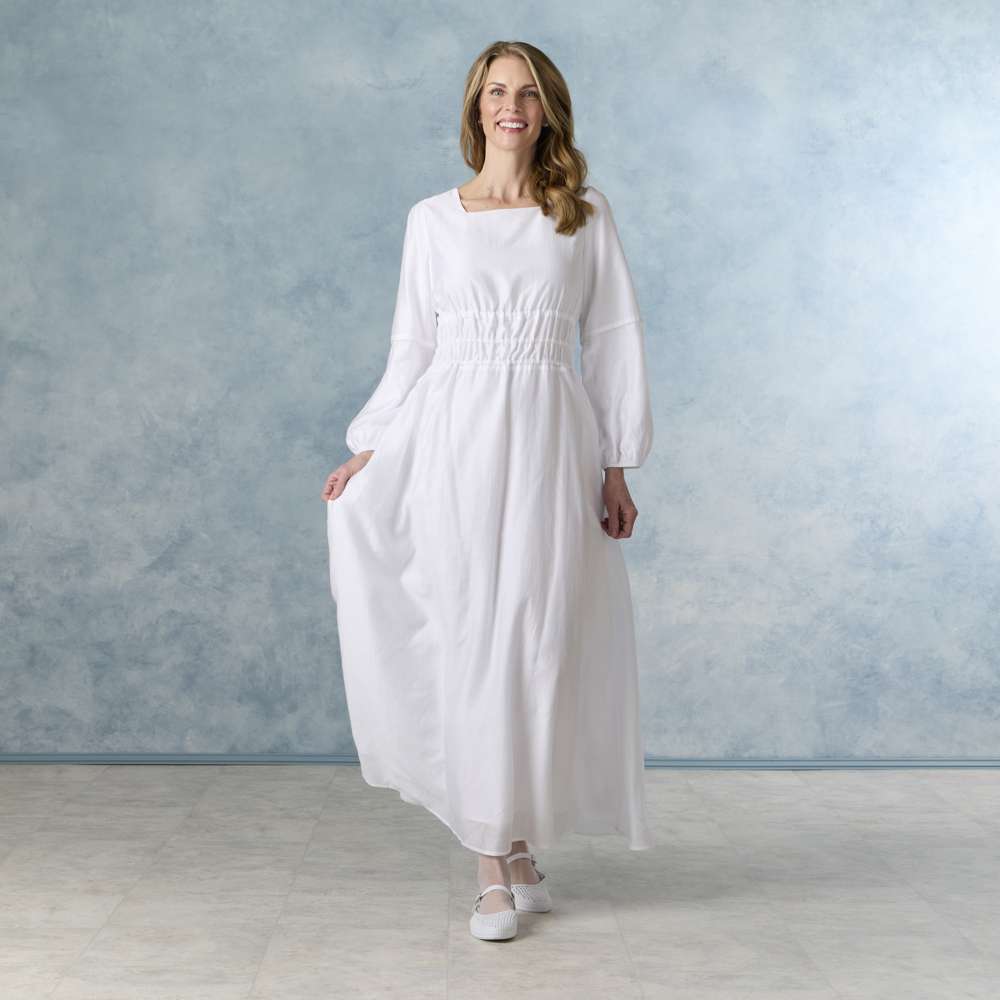 White Long Sleeve Maxi Dress with Smocked Waist White Long Sleeve Maxi Dress with Smocked Waist — Simple Church Dresses