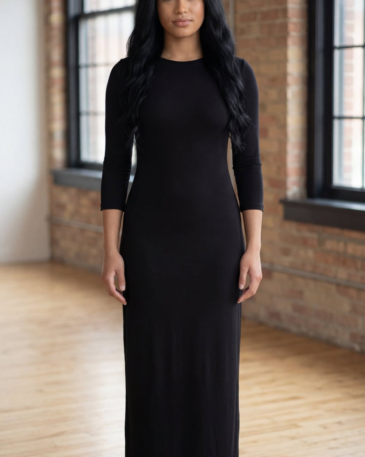 Black Long Sleeve Fitted Dress Black Long Sleeve Fitted Dress — Simple Church Dresses