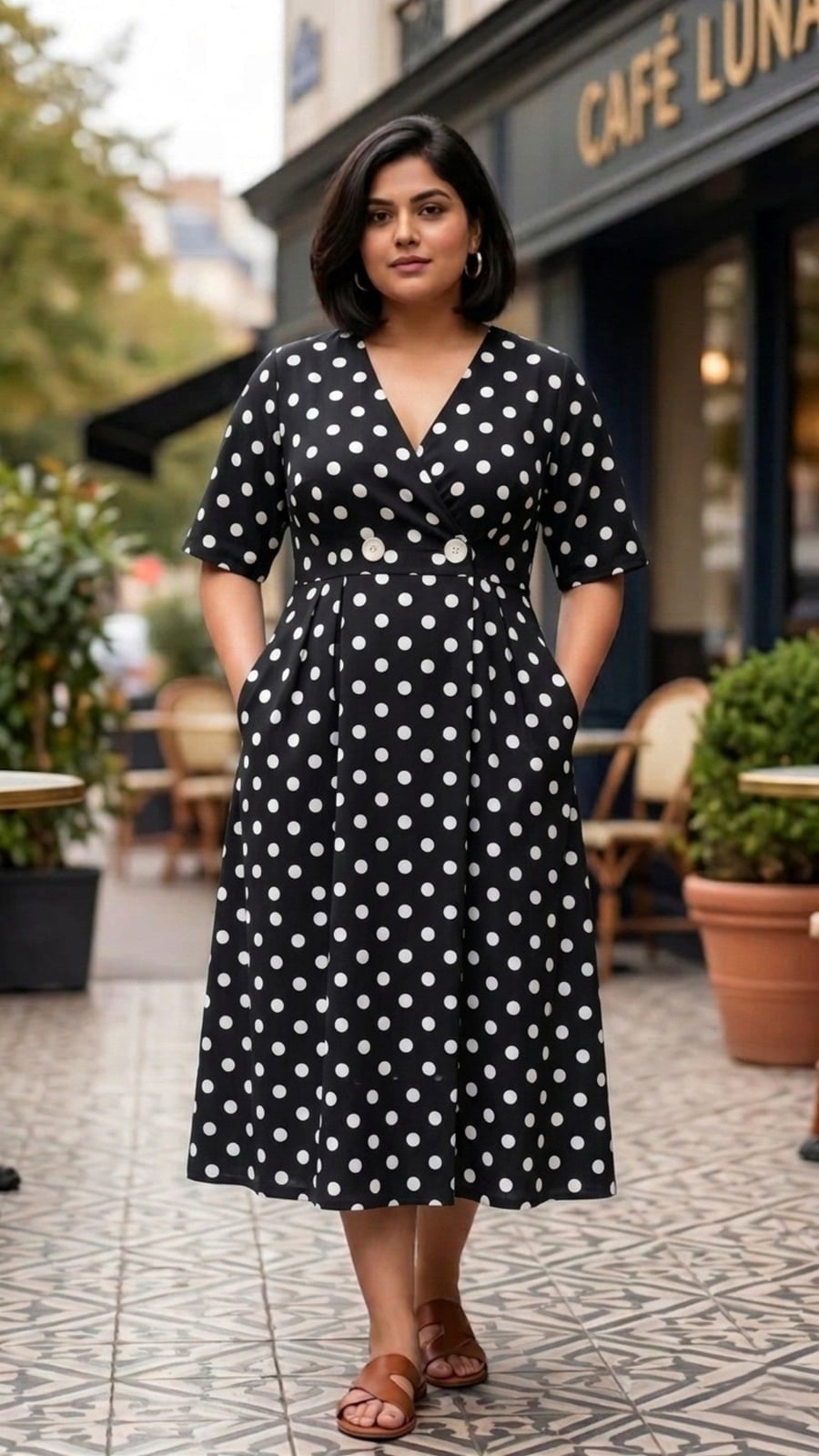 Black Polka Dot Midi Dress with Pockets Black Polka Dot Midi Dress with Pockets — Simple Church Dresses