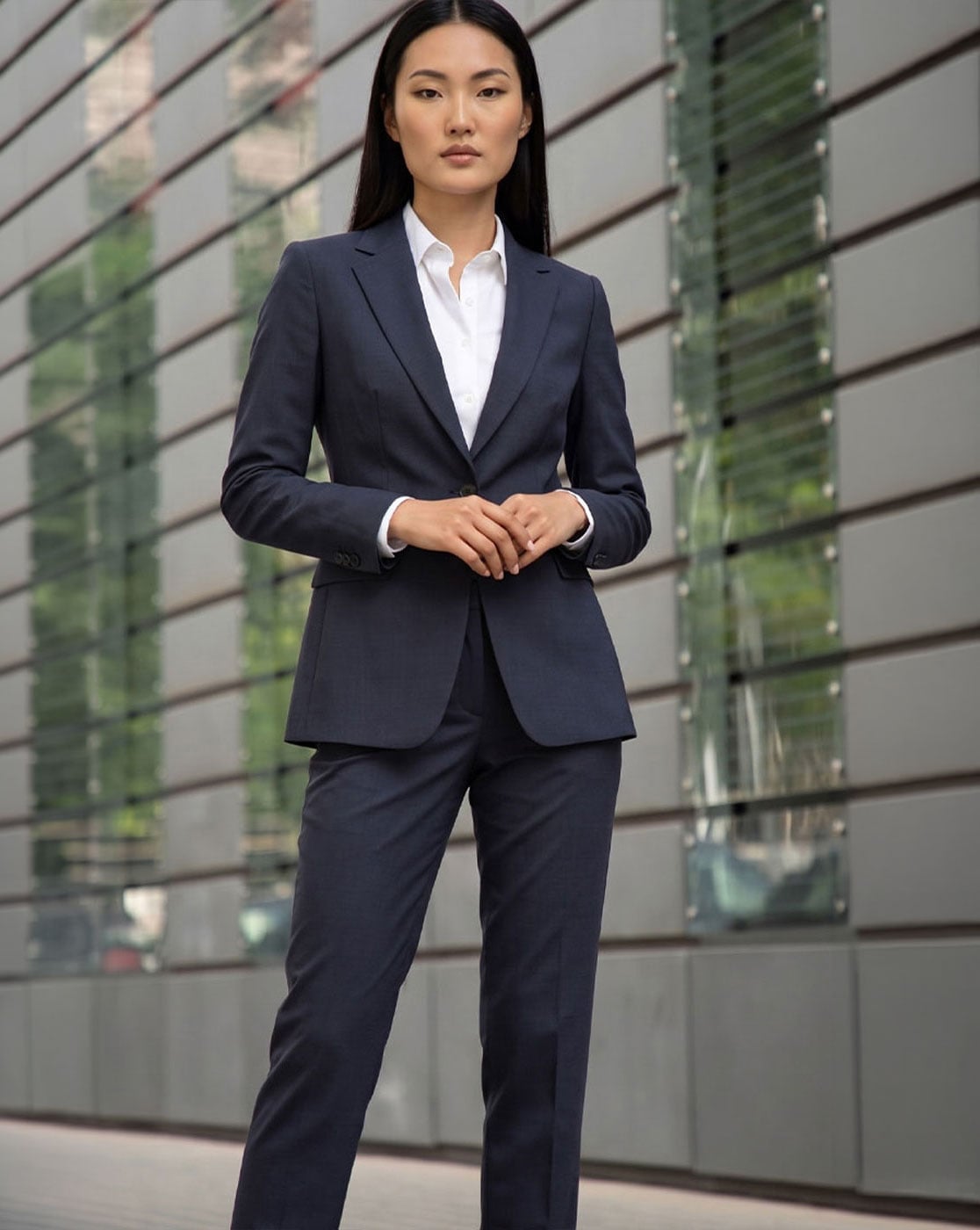 Navy Fitted Blazer with White Shirt and Trousers Navy Fitted Blazer with White Shirt and Trousers — Simple Court Outfits