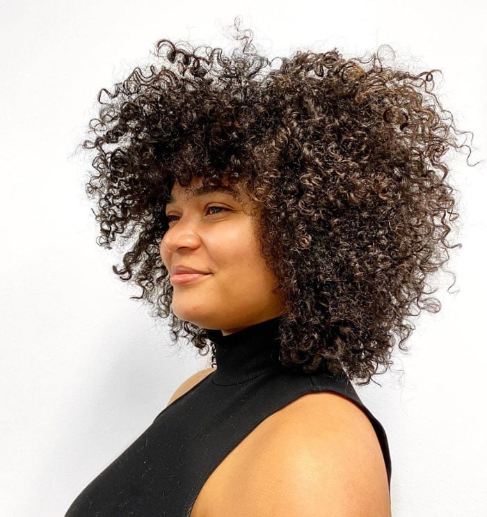 Chin Length Bob With Side Part And Curly Bangs — Simple Curly Bangs