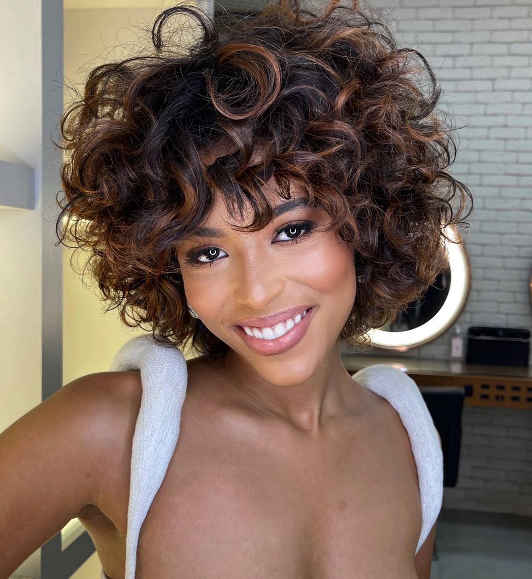 Chin Length Bob With Short Dense Curly Bangs — Simple Curly Bangs