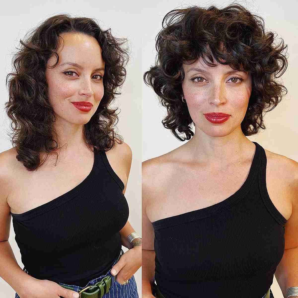 Short Layered Hair With Dense Curly Bangs — Simple Curly Bangs