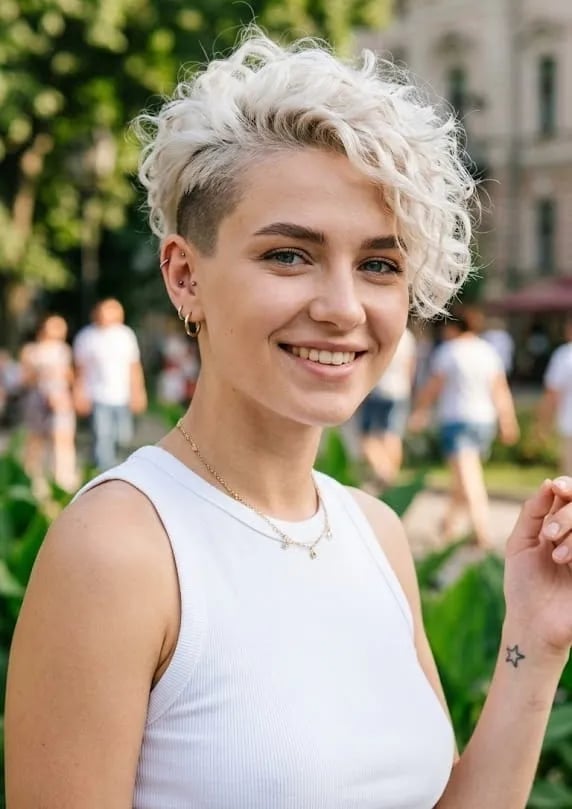 Platinum Blonde Pixie With Undercut Platinum Blonde Pixie With Undercut — Simple Curly Hair Cuts