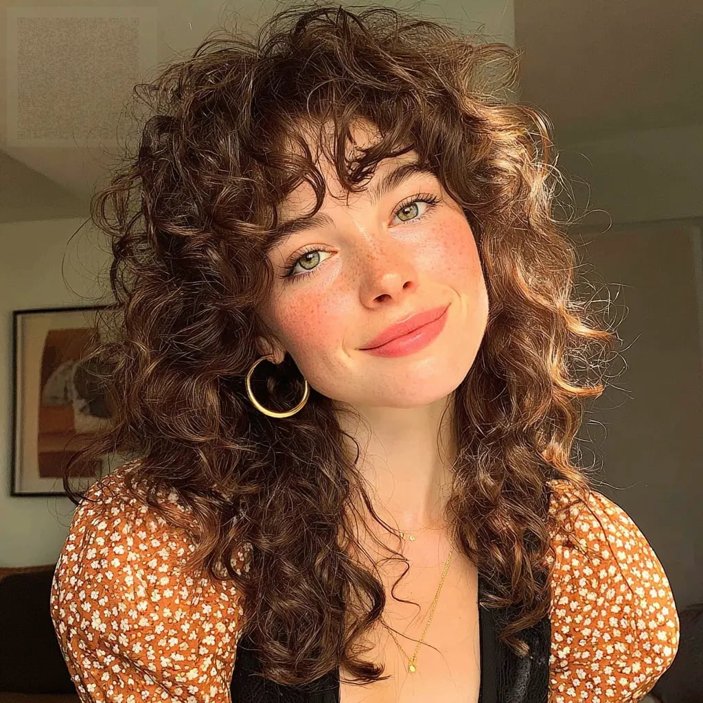Collarbone Shag With Curtain Bangs Collarbone Shag With Curtain Bangs — Simple Curly Shag