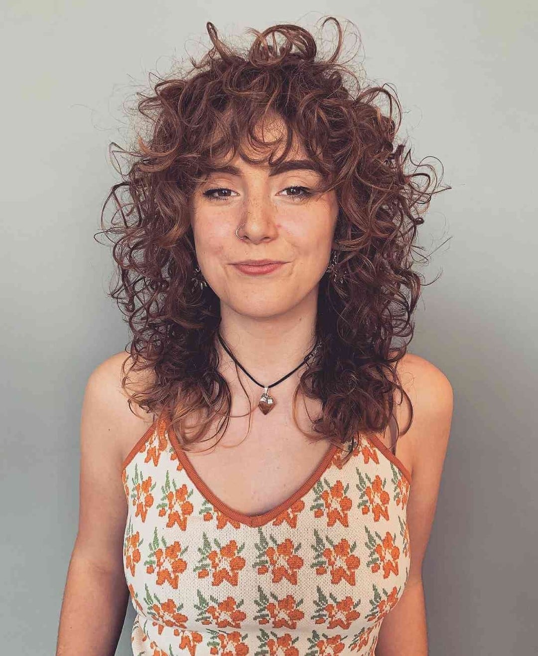 Shoulder Shag With Curly Bangs Copper Red Shoulder Shag With Curly Bangs Copper Red — Simple Curly Shag