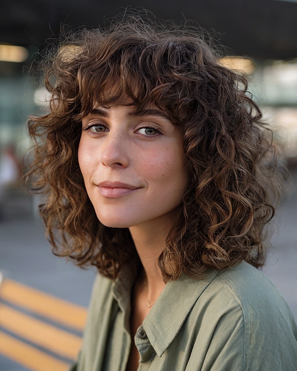 Chin Length Shag With Short Curly Bangs and Air Dried Chin Length Shag With Short Curly Bangs and Air Dried — Simple Curly Shag