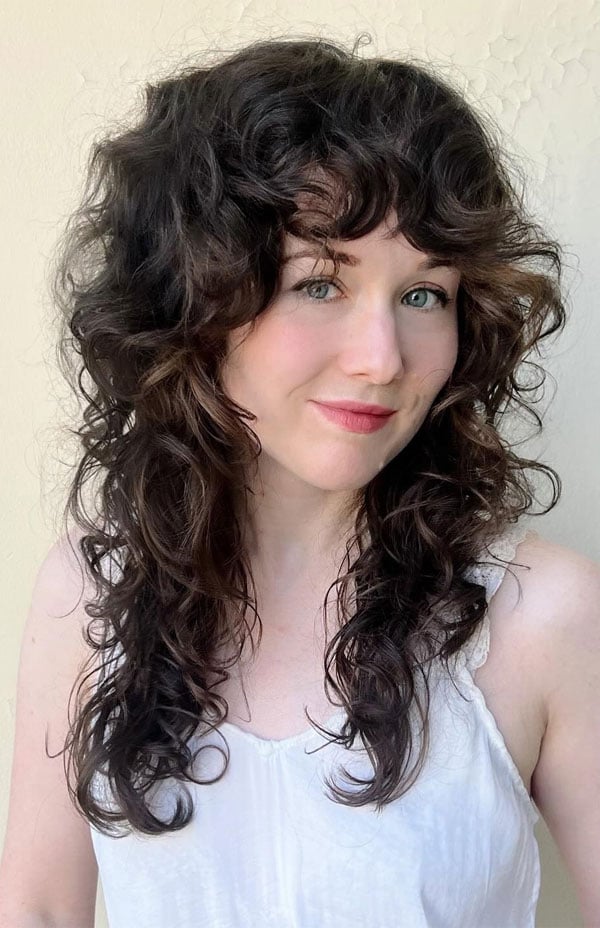 Mid-Back Shag Defined Curls With Curly Bangs Mid-Back Shag Defined Curls With Curly Bangs — Simple Curly Shag