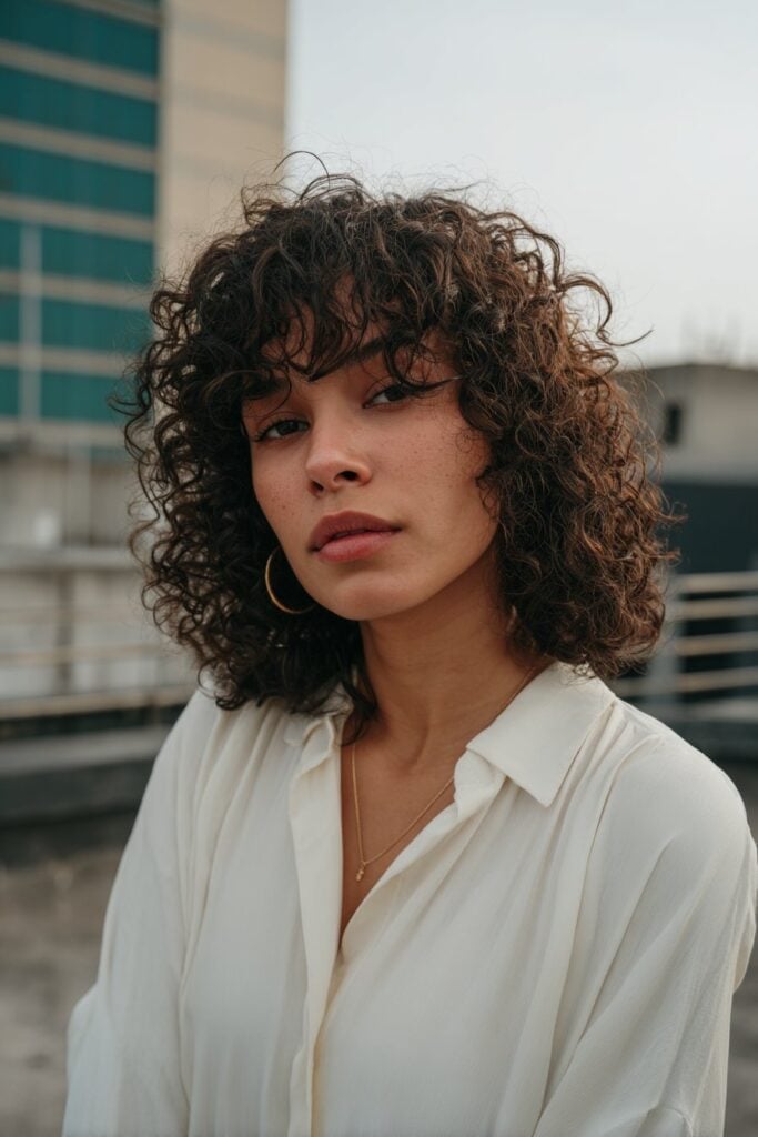 Collarbone Shag No Bangs Curl Definition Collarbone Shag No Bangs Curl Definition — Simple Curly Shag