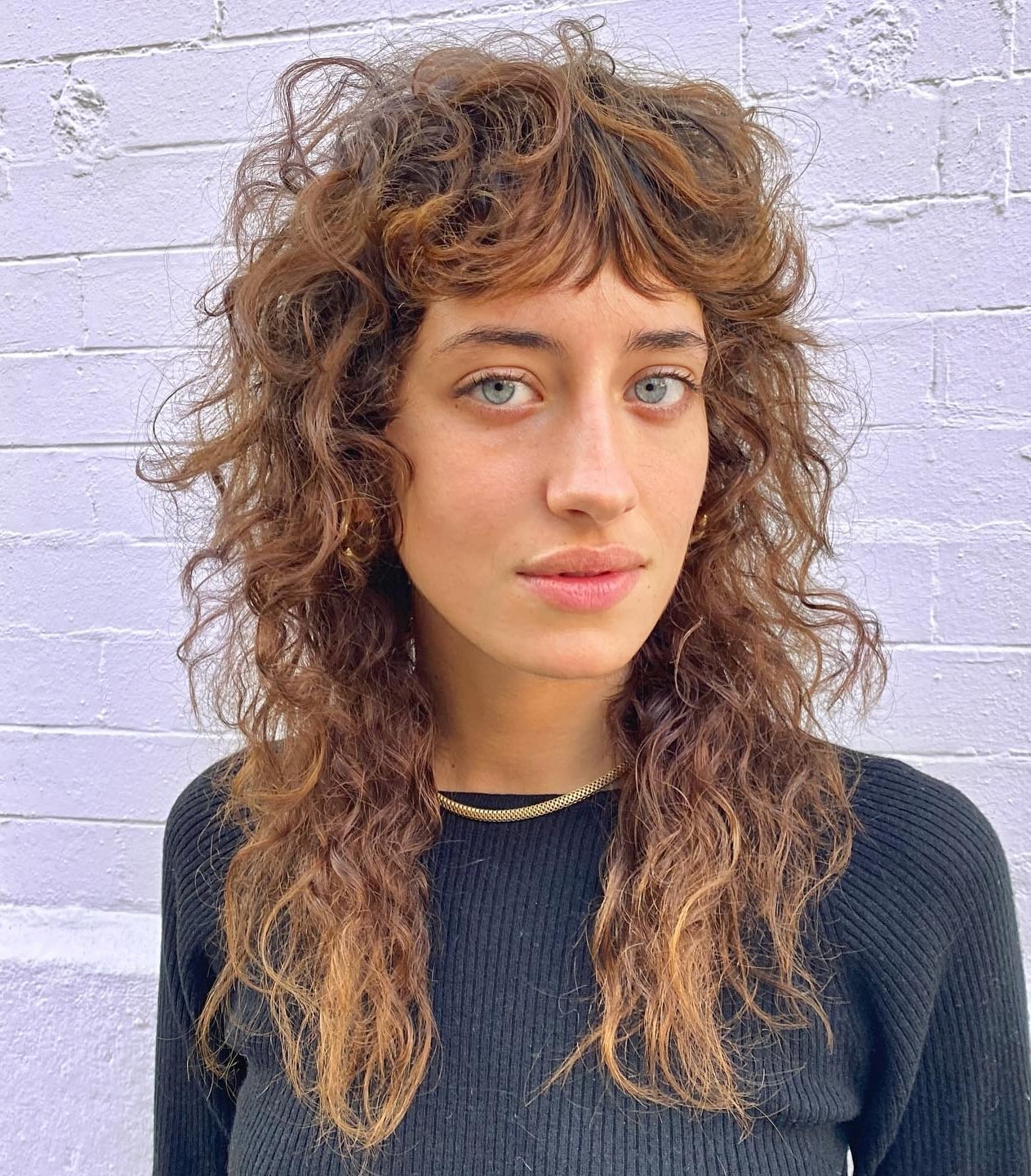 Collarbone Shag Wispy Bangs Natural Texture Collarbone Shag Wispy Bangs Natural Texture — Simple Curly Shag