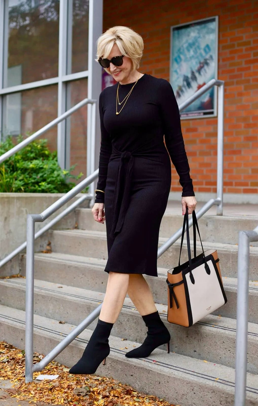 Black Ribbed Midi Dress with Sock Boots — Simple Dress and Boots
