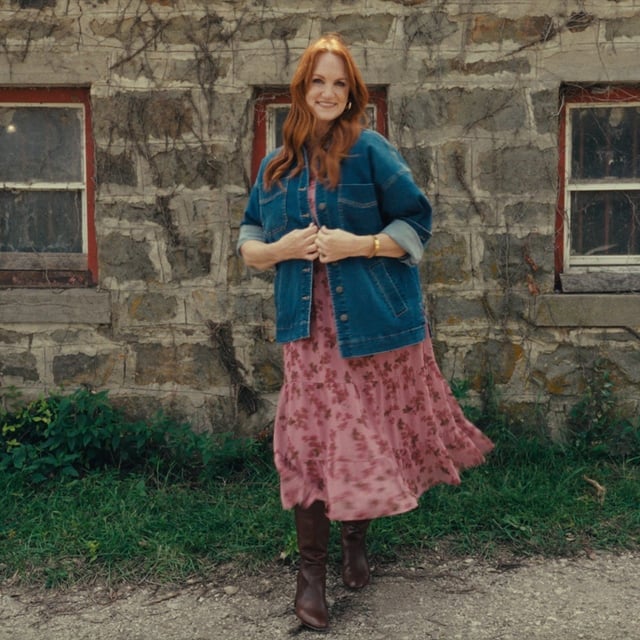Pink Floral Midi Dress with Denim Jacket and Brown Boots — Simple Dress and Boots