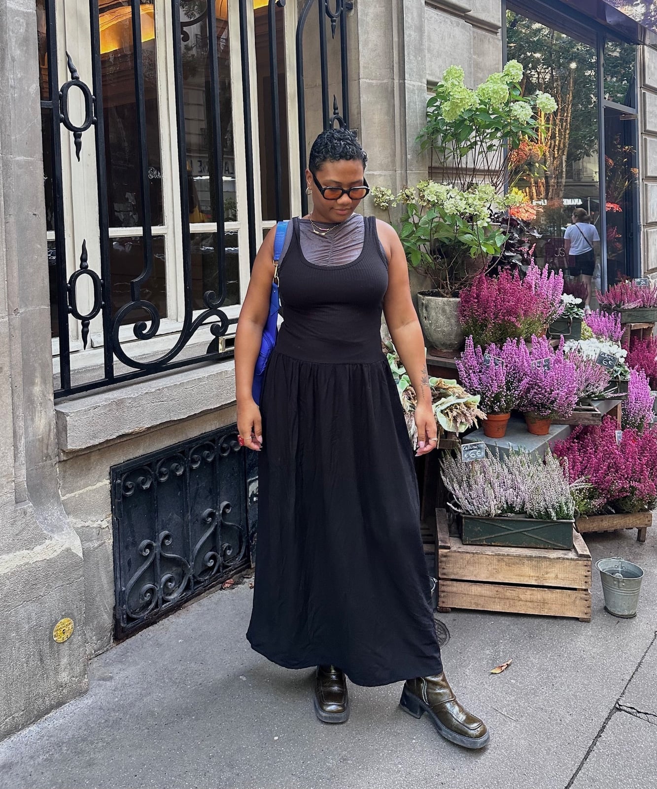 Black Maxi Dress with Chunky Platform Boots — Simple Dress and Boots