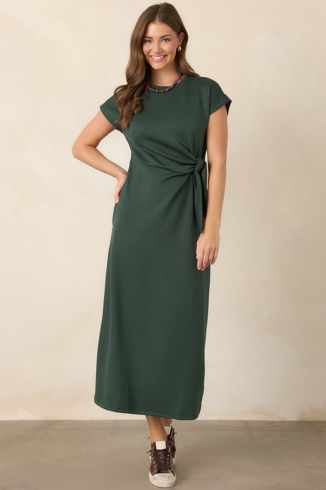 Dark Green Midi Knit Dress With Side Tie Dark Green Midi Knit Dress With Side Tie — Simple Dresses to Wear