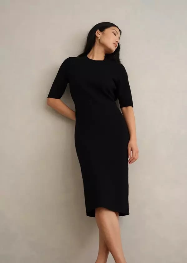 Classic Black Ribbed Knit Midi Sheath Dress Classic Black Ribbed Knit Midi Sheath Dress — Simple Dresses to Wear