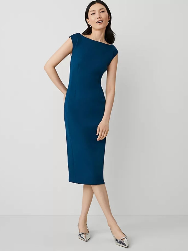 Teal Blue Cap Sleeve Sheath Dress With Boat Neckline Teal Blue Cap Sleeve Sheath Dress With Boat Neckline — Simple Dresses to Wear