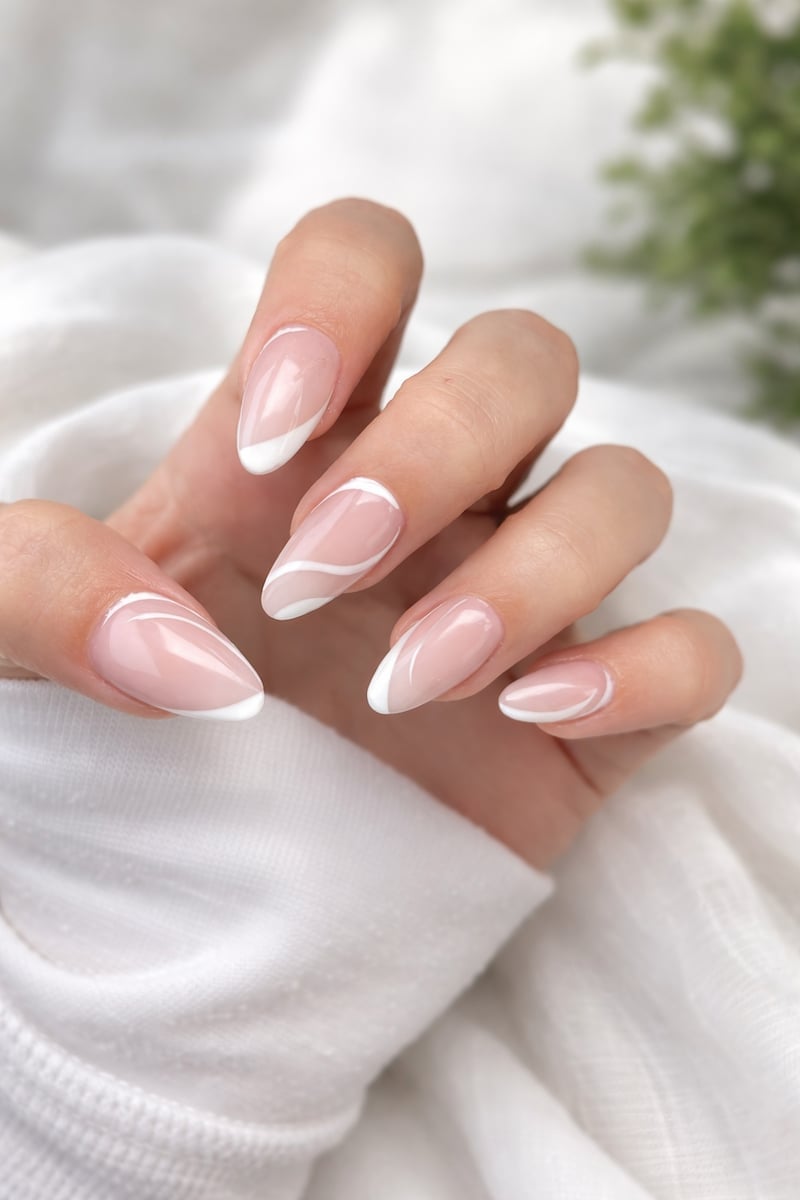 Modern Abstract French Almond Nails Modern Abstract French Almond Nails — Simple Formal Nails