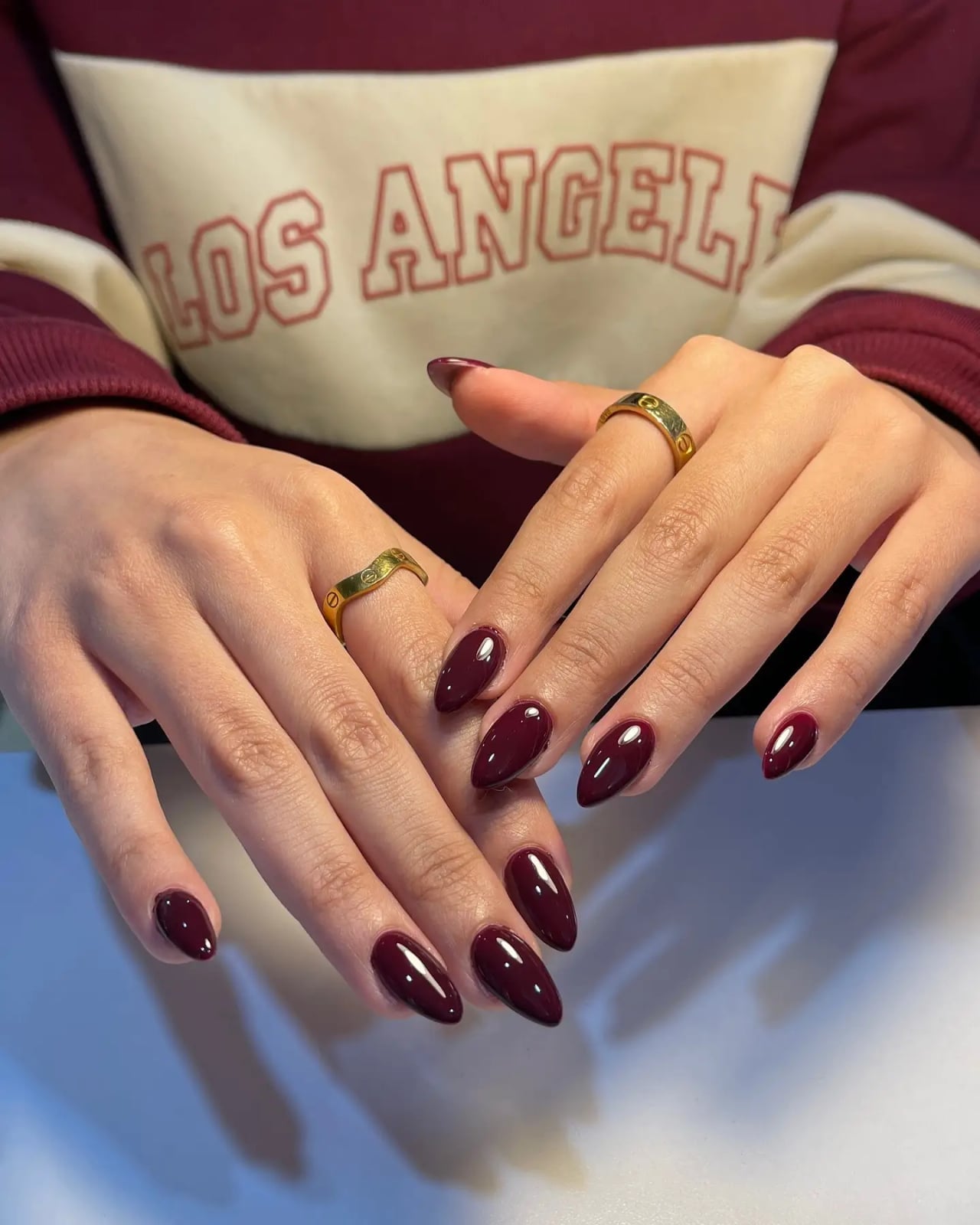 Deep Burgundy Glossy Short Almond Nails Deep Burgundy Glossy Short Almond Nails — Simple Formal Nails
