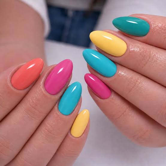 Multi-Color Medium Almond Nails Multi-Color Medium Almond Nails — Simple Gel Nails Colors