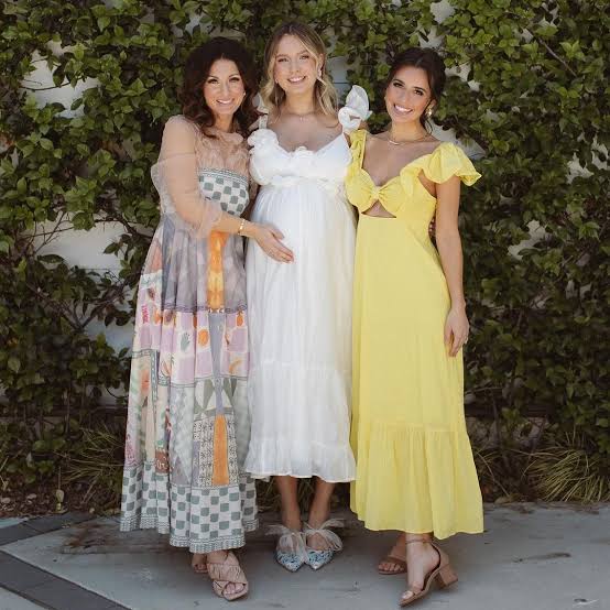 Pastel Printed A-Line Midi Dress with Sheer Sleeves Pastel Printed A-Line Midi Dress with Sheer Sleeves — Simple Gender Reveal Outfits