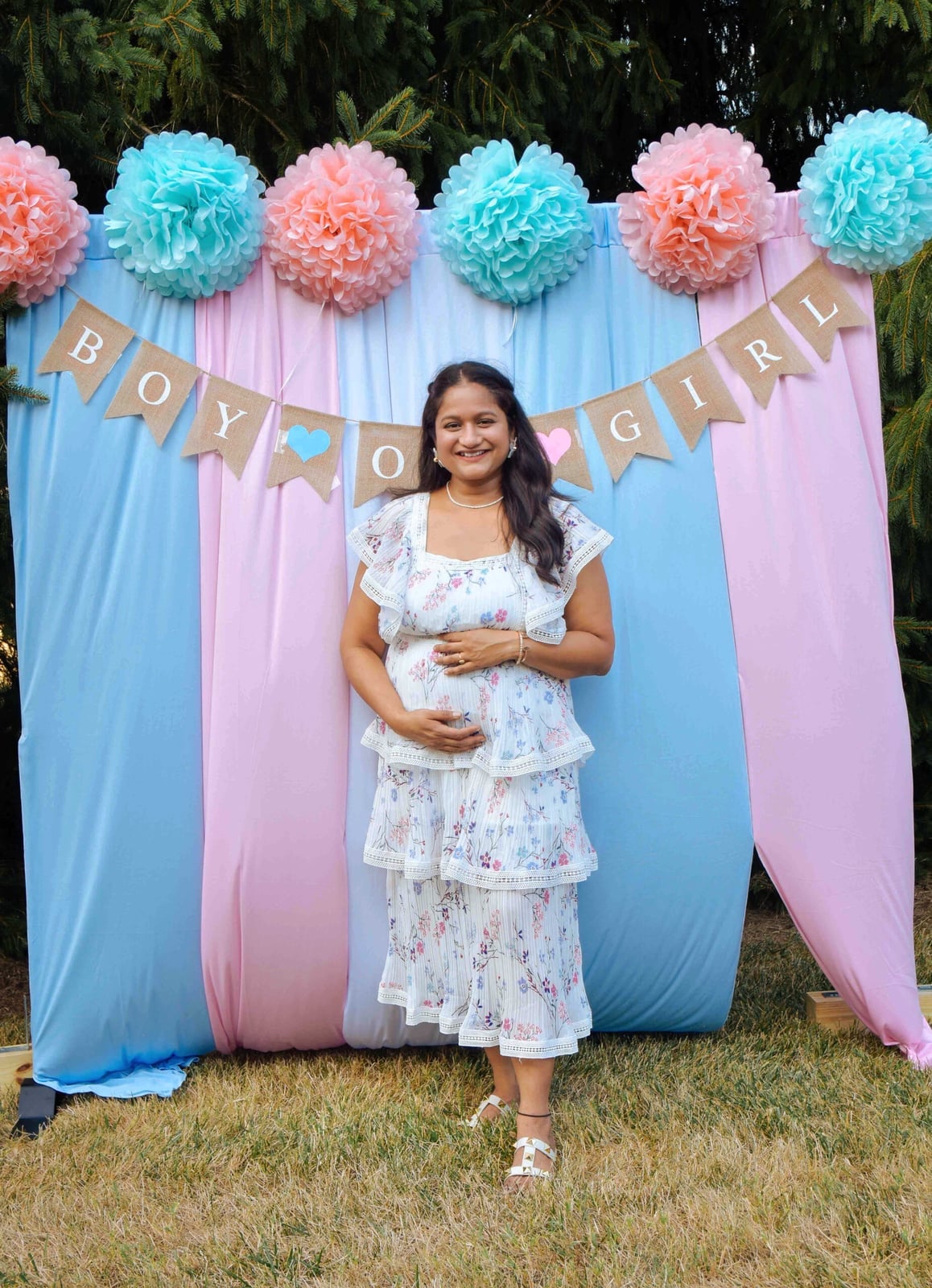 White Tiered Floral Print Dress with Flutter Sleeves White Tiered Floral Print Dress with Flutter Sleeves — Simple Gender Reveal Outfits