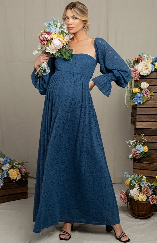 Dark Blue Lace Long-Sleeve Maxi Dress Dark Blue Lace Long-Sleeve Maxi Dress — Simple Gender Reveal Outfits