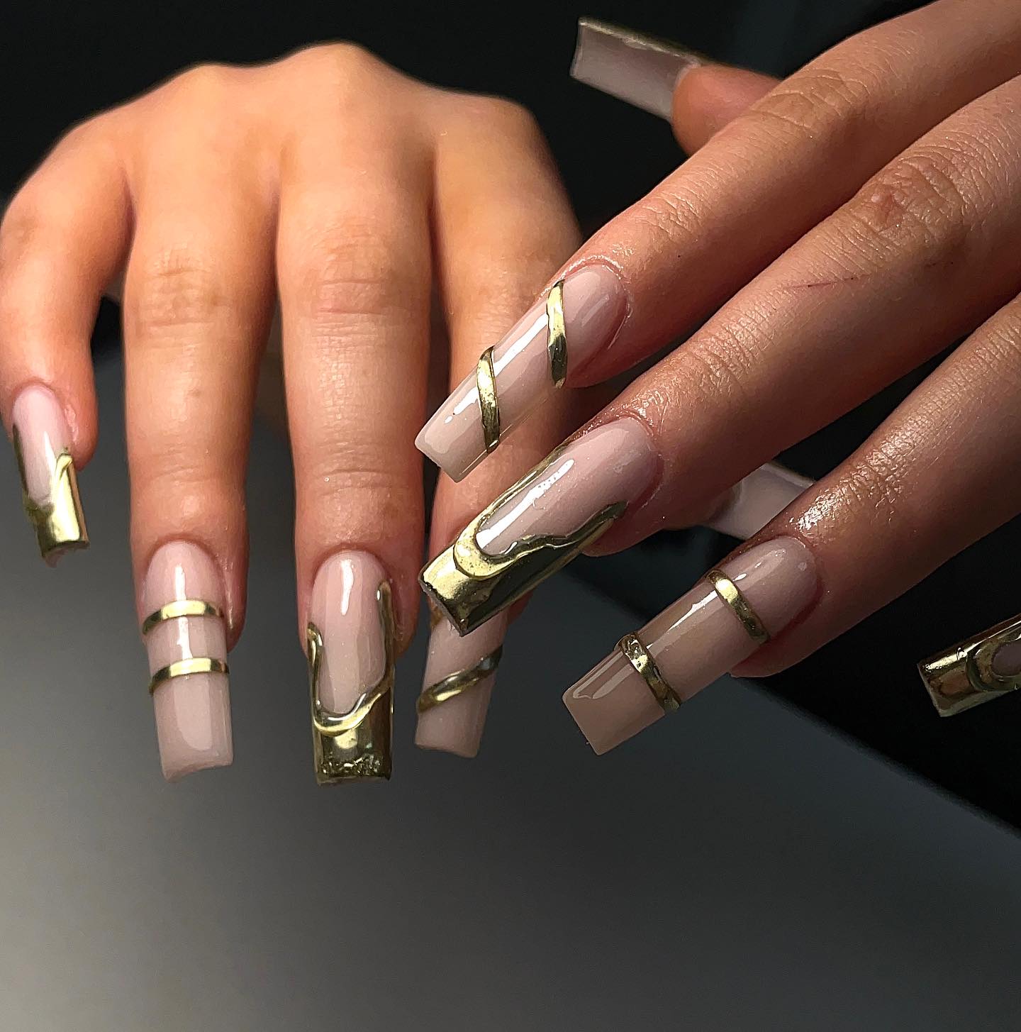 Long Square Nude Gold Chrome Designs Long Square Nude Gold Chrome Designs — Simple Gold Chrome Nails