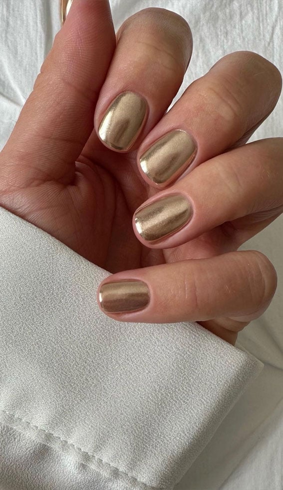 Short Square Reflective Gold Chrome Nails Short Square Reflective Gold Chrome Nails — Simple Gold Chrome Nails