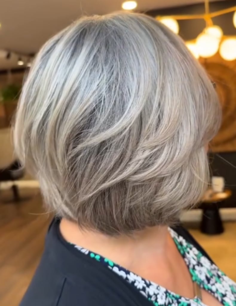 Short Textured Bob With Silver Gray Blend — Simple Gray Blending