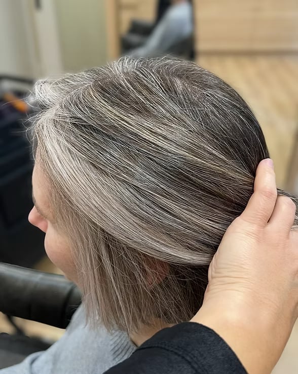 Chin Blunt Bob With Dark Gray Blend, Straight — Simple Gray Blending