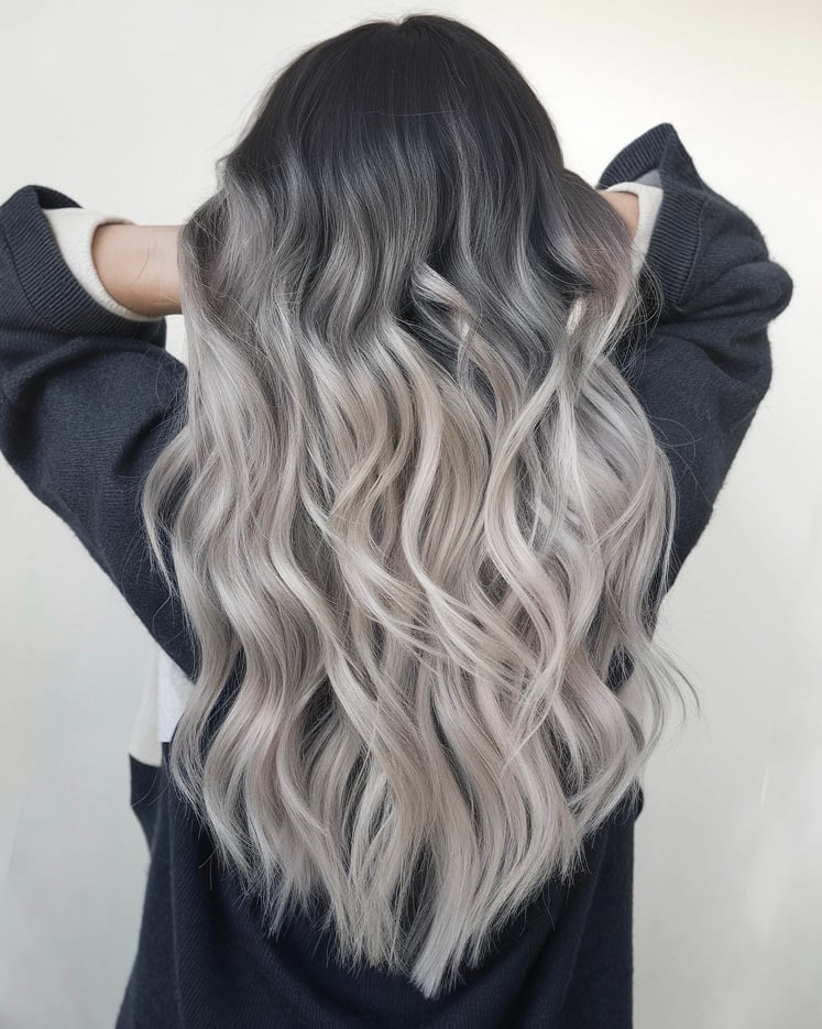 Mid-Back Layers With Balayage Ash Blonde Gray — Simple Gray Blending