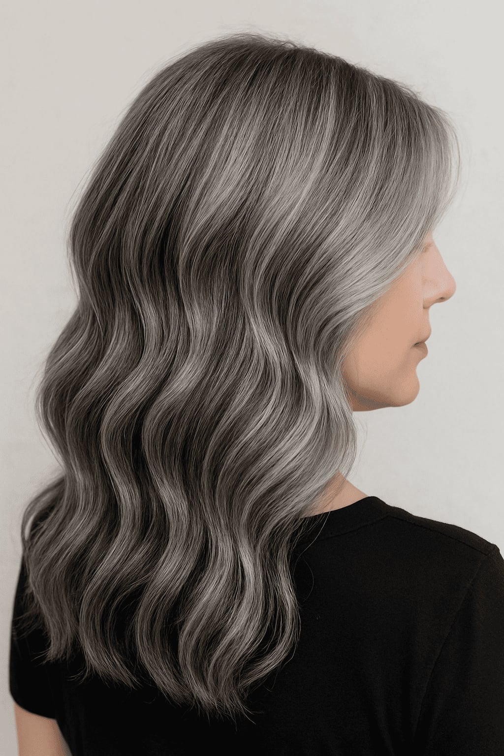 Mid-Back Ash Gray Blended Waves — Simple Gray Blending