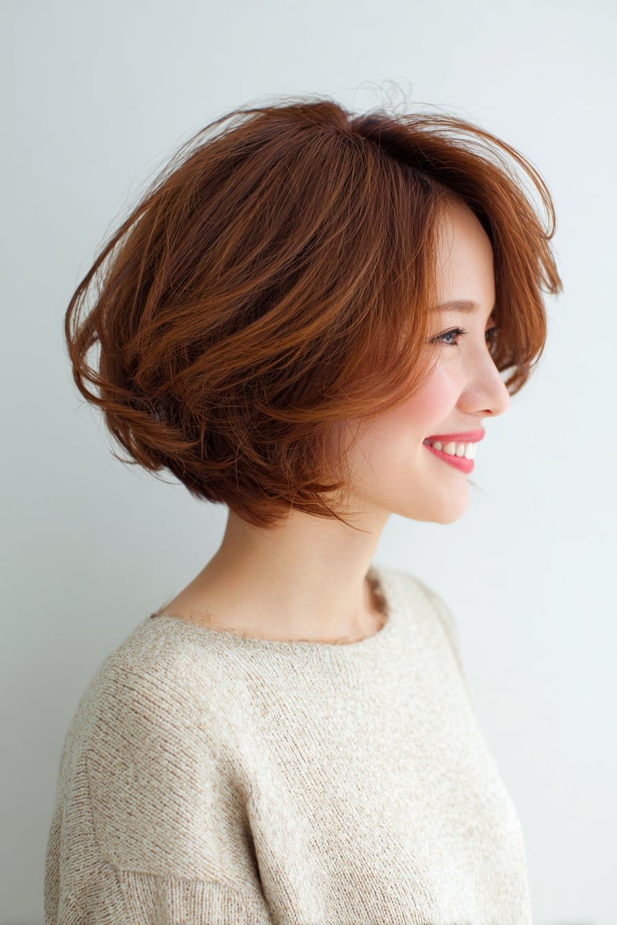 Voluminous Copper Bob With Waves — Simple Haircuts for Thinning Hair