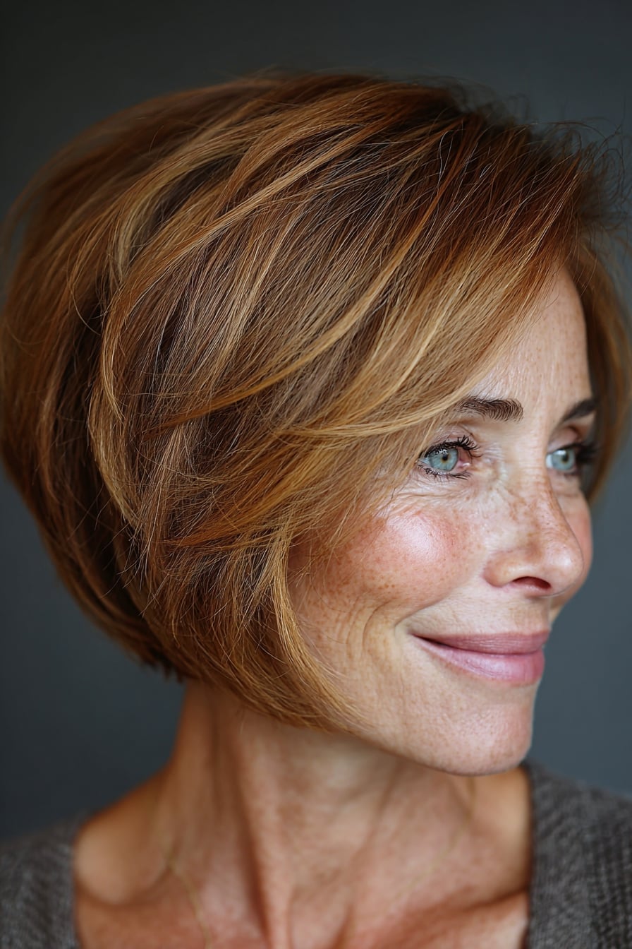Copper Layered Bob With Volume — Simple Haircuts for Thinning Hair