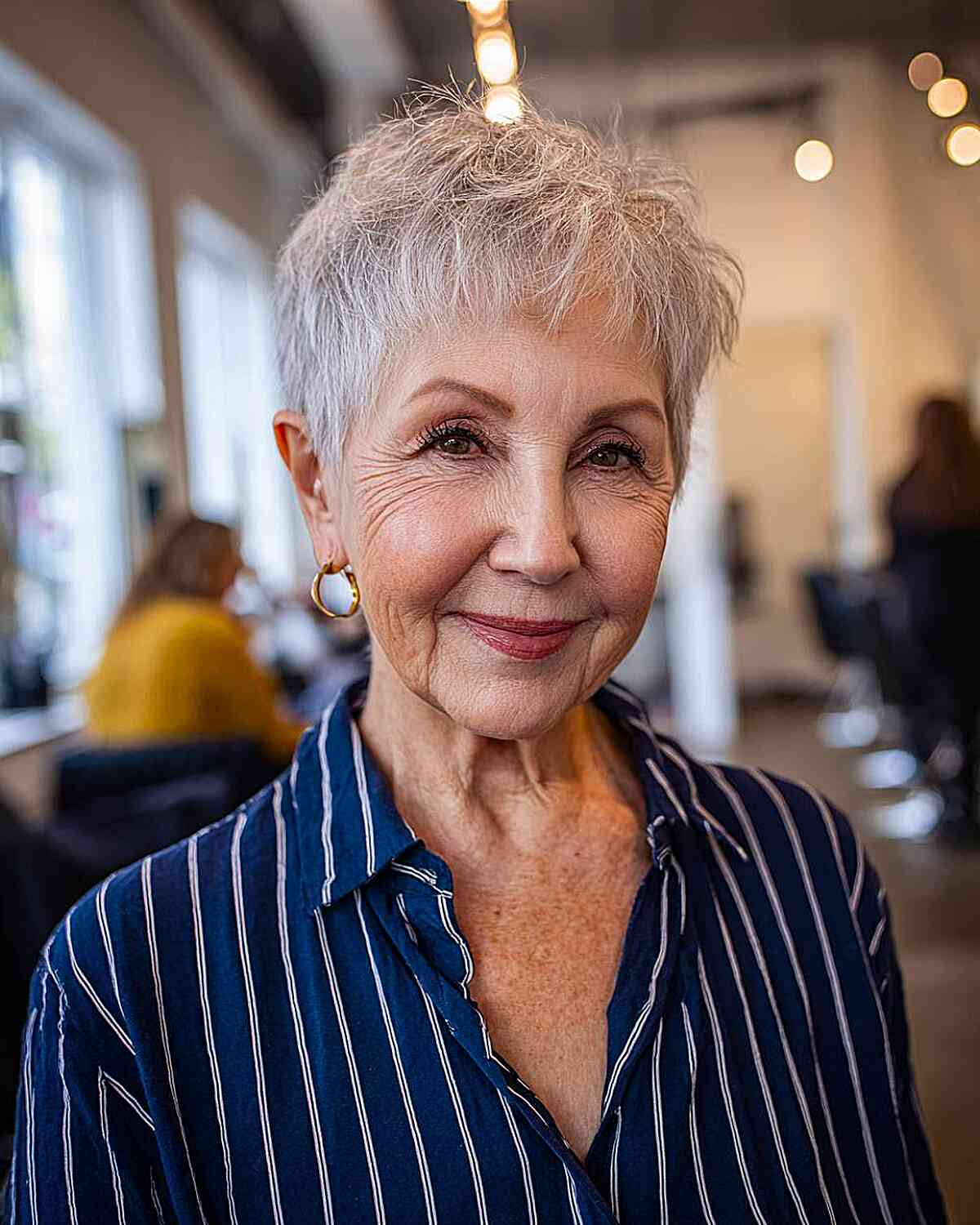 Tousled Gray Pixie For Fine Hair With Textured Bangs — Simple Haircuts for Thinning Hair