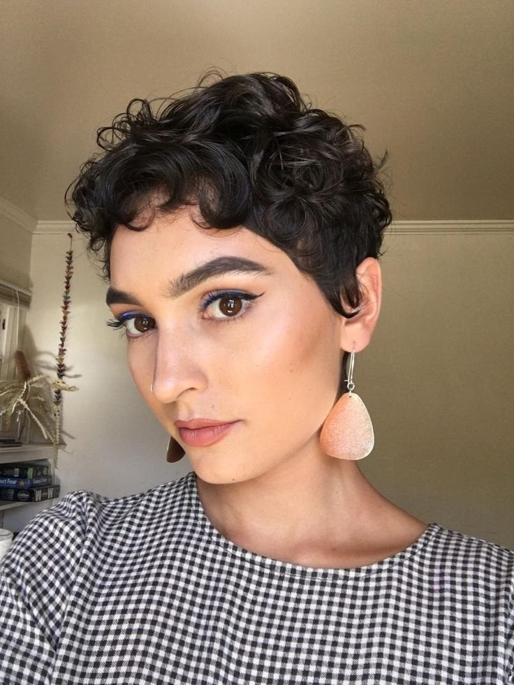 Curly Dark Brown Pixie With Wisps — Simple Haircuts for Thinning Hair
