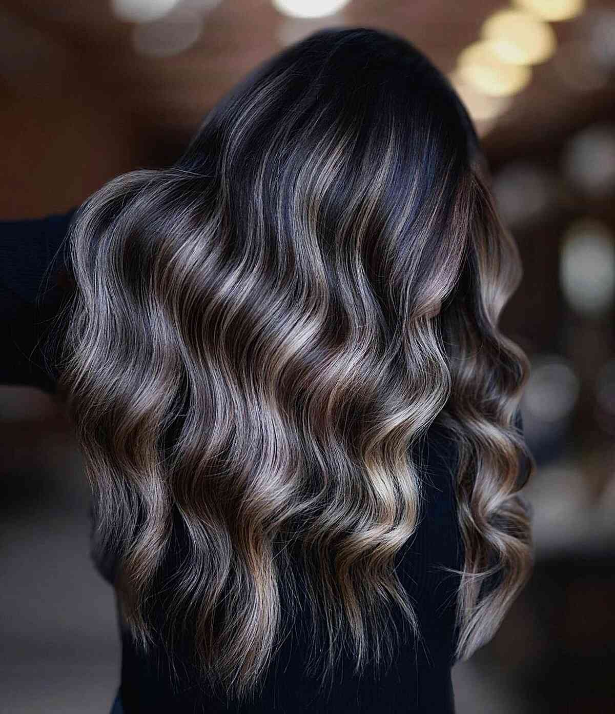 Dark Brown Mid-Back With Ash Blonde Highlights and Creating A Thick Dark Brown Mid-Back With Ash Blonde Highlights and Creating A Thick — Simple Highlights