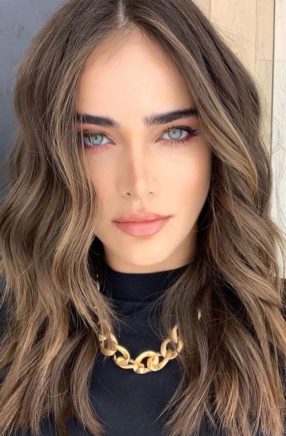 Medium Brown Collarbone With Face-Framing Bangs Medium Brown Collarbone With Face-Framing Bangs — Simple Highlights