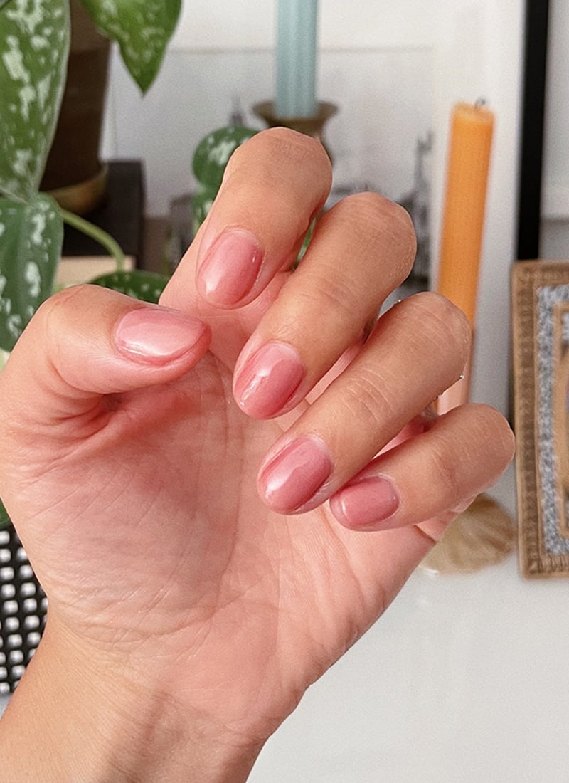 Short Soft Square Nails In Milky Pink Peach Short Soft Square Nails In Milky Pink Peach — Simple Japan Nails