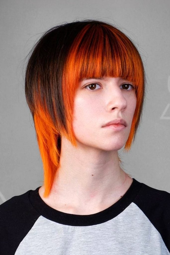Chin Length Black And Orange Jellyfish — Simple Jellyfish Haircut