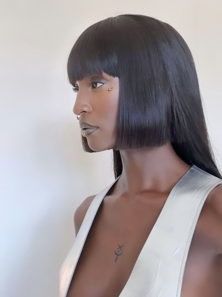 Collarbone Black Bob With Blunt Bangs — Simple Jellyfish Haircut